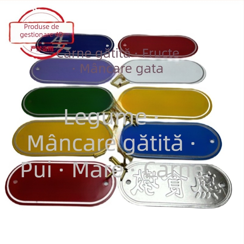 Set de etichete de bucătărie din aliaj de aluminiu pentru clasificarea alimentelor crude și gătite, etichete autoadezive cu finisaj de vopsire la cuptor, destinat școlilor, spitalelor, hotelurilor și centrelor comerciale. Origine: Wenzhou, China