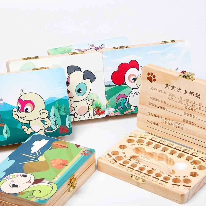 Cutie din lemn pentru amintiri cu dinți de bebe și păr – origine Shandong, pentru copii 4–6 ani, unisex