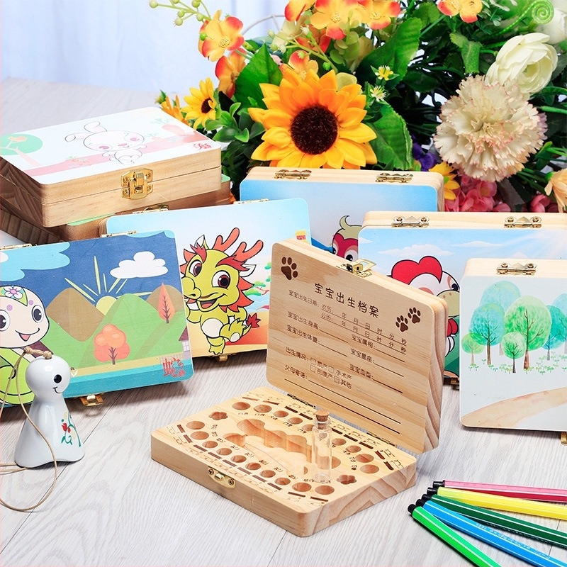 Cutie din lemn pentru amintiri cu dinți de bebe și păr – origine Shandong, pentru copii 4–6 ani, unisex