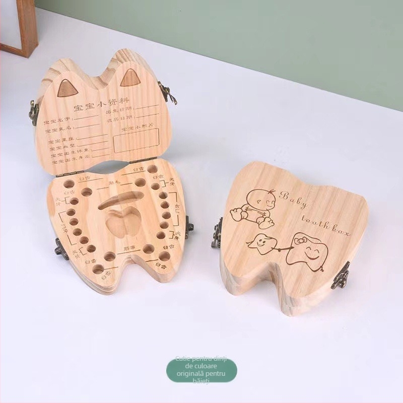 Cutie din lemn pentru amintiri cu dinți de bebe și păr – origine Shandong, pentru copii 4–6 ani, unisex