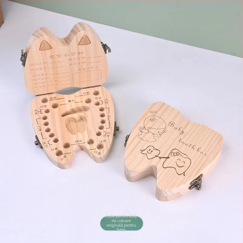 Cutie din lemn pentru amintiri cu dinți de bebe și păr – origine Shandong, pentru copii 4–6 ani, unisex