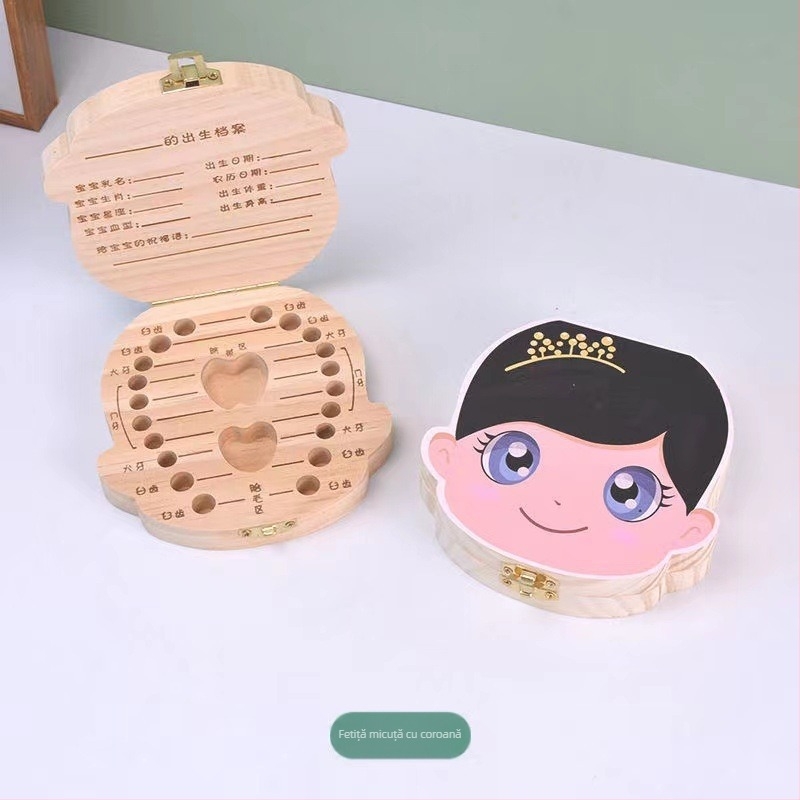 Cutie din lemn pentru amintiri cu dinți de bebe și păr – origine Shandong, pentru copii 4–6 ani, unisex