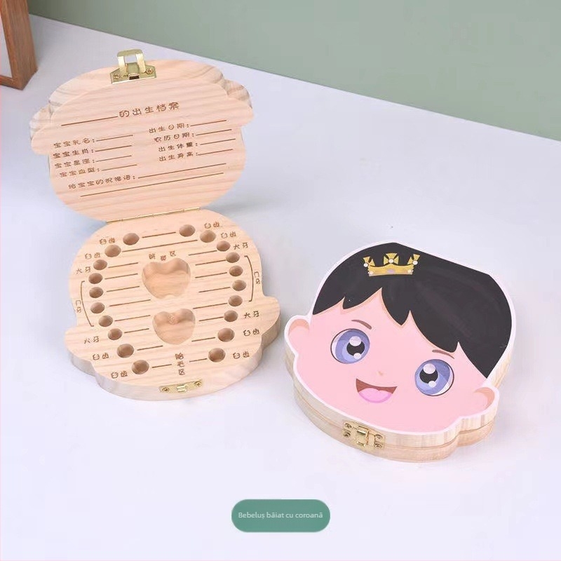 Cutie din lemn pentru amintiri cu dinți de bebe și păr – origine Shandong, pentru copii 4–6 ani, unisex