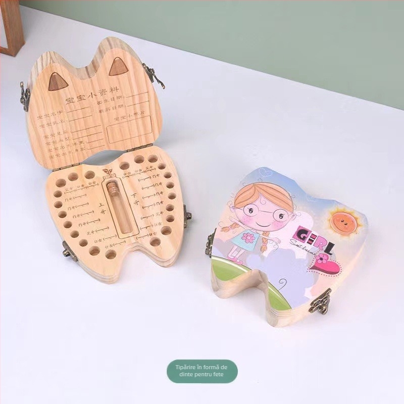 Cutie din lemn pentru amintiri cu dinți de bebe și păr – origine Shandong, pentru copii 4–6 ani, unisex