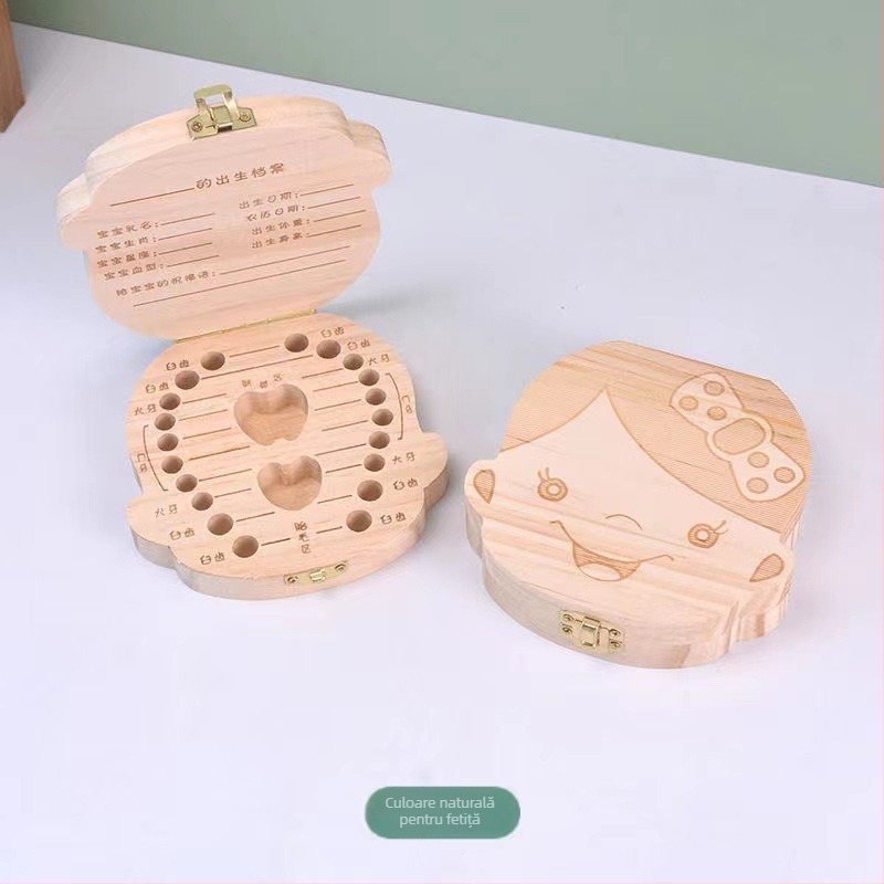 Cutie din lemn pentru amintiri cu dinți de bebe și păr – origine Shandong, pentru copii 4–6 ani, unisex
