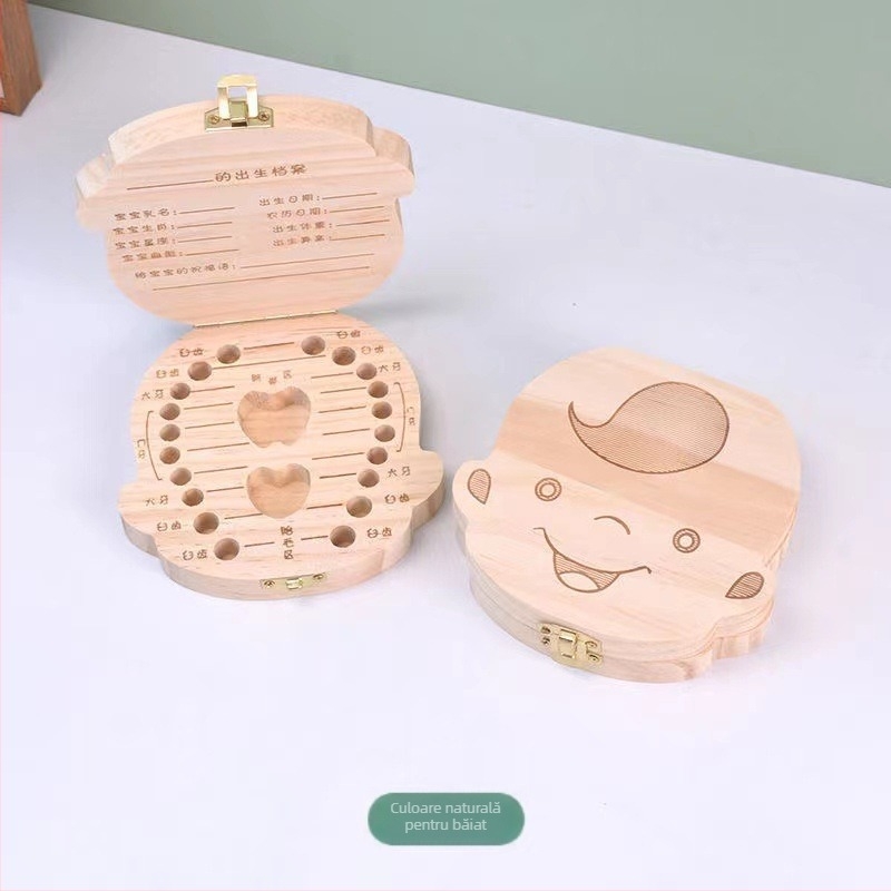 Cutie din lemn pentru amintiri cu dinți de bebe și păr – origine Shandong, pentru copii 4–6 ani, unisex