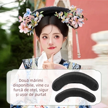 Perucă în stil Qing dinastie pentru palat, cu diademă integrată, model Gege flag head, material: sârmă rezistentă la temperaturi înalte, lungime: scurtă, stil: lux ușor.