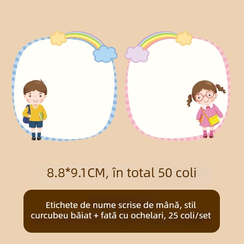 Hârtie etichetă cu nume pentru haine – nume scris de mână, stil drăguț, imprimare, Adeziv: Da