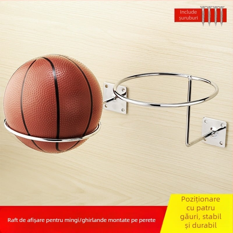 Suport de perete din fier pentru mingi, cârlig unic, design modern minimalist, încărcare maximă 5 kg, potrivit pentru mingi de baschet și fotbal