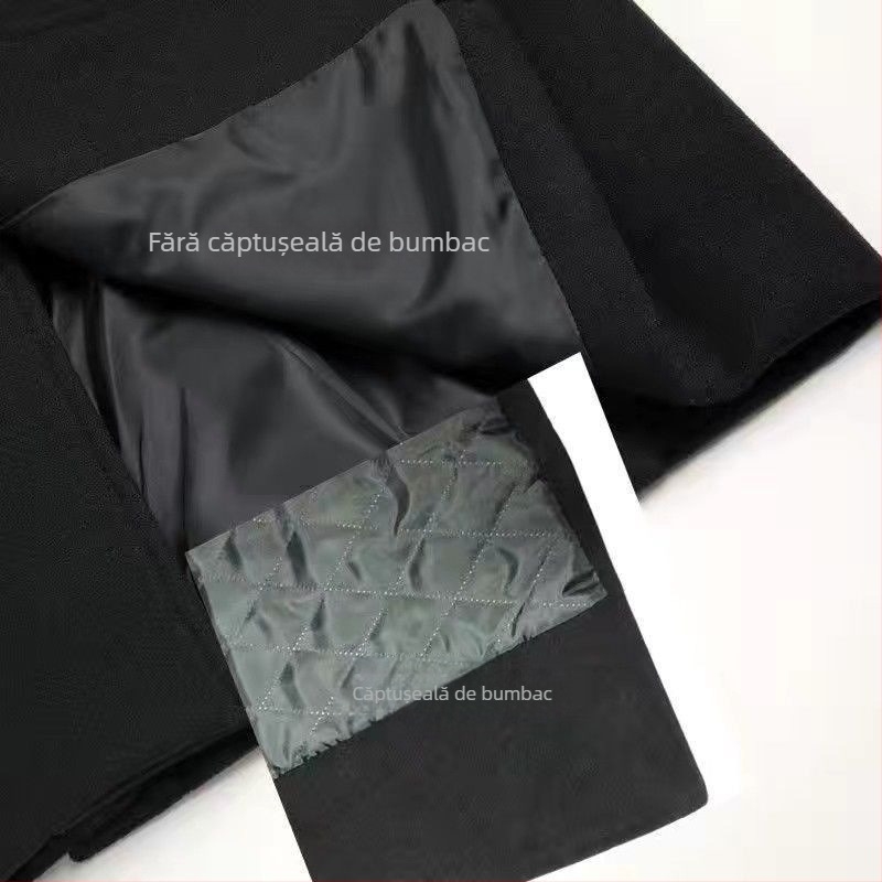 Palton de bărbați din lână - stil coreean, gros, cu nasturi la un singur rând, rever, culoare solidă