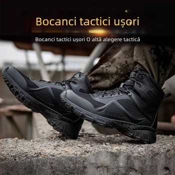 Ghete tactice pentru outdoor - înălțime mare, piele naturală, talpă Vibram, talpă intermediară EVA, interior AirTech, anti-derapare, absorbție șocuri