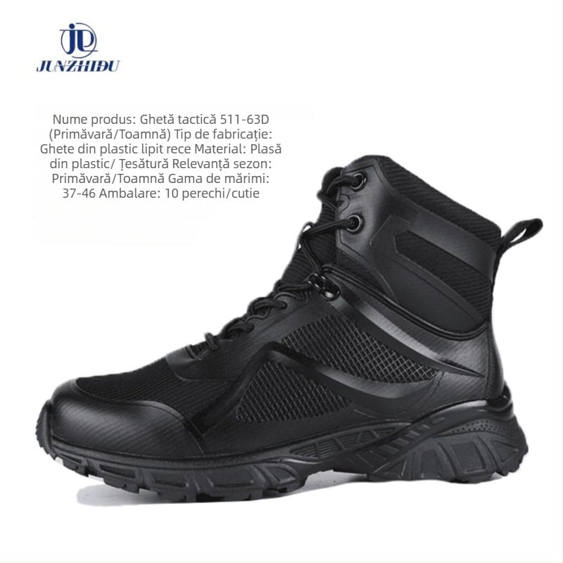 Ghete tactice pentru outdoor - înălțime mare, piele naturală, talpă Vibram, talpă intermediară EVA, interior AirTech, anti-derapare, absorbție șocuri
