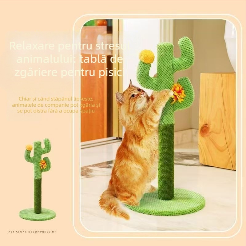 Placă și stâlp de zgâriere pentru pisici în formă de cactus – Material: pânză, Stil drăguț, Marca: Altul, Fără import