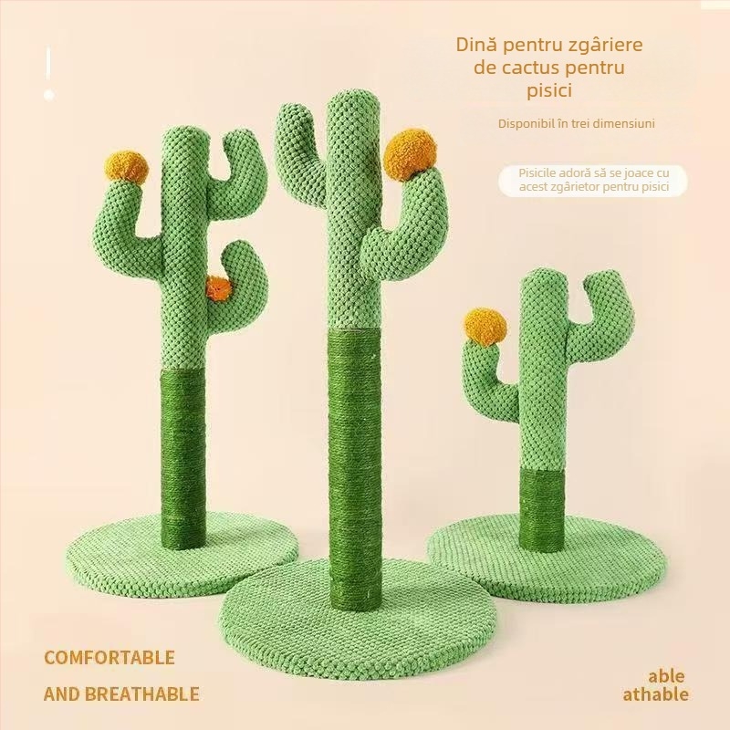 Placă și stâlp de zgâriere pentru pisici în formă de cactus – Material: pânză, Stil drăguț, Marca: Altul, Fără import