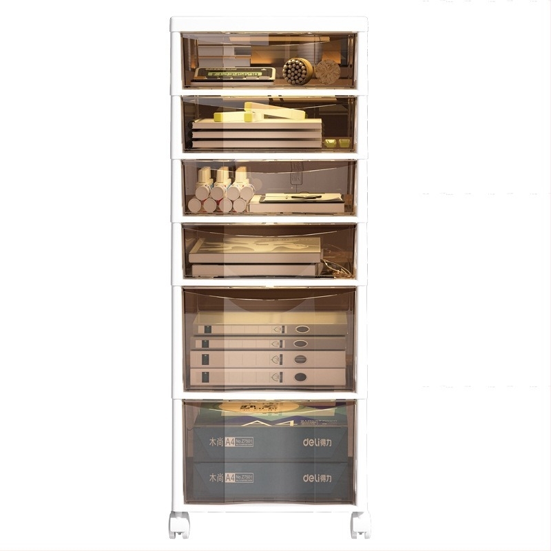 Raft de depozitare sub birou, cu 9+ niveluri — mobil, din plastic, montaj la podea