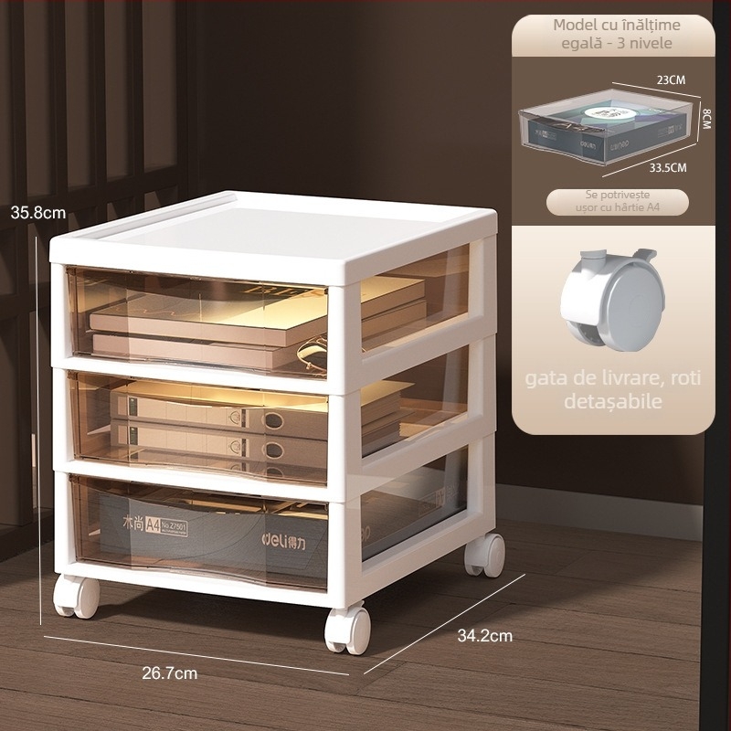 Raft de depozitare sub birou, cu 9+ niveluri — mobil, din plastic, montaj la podea