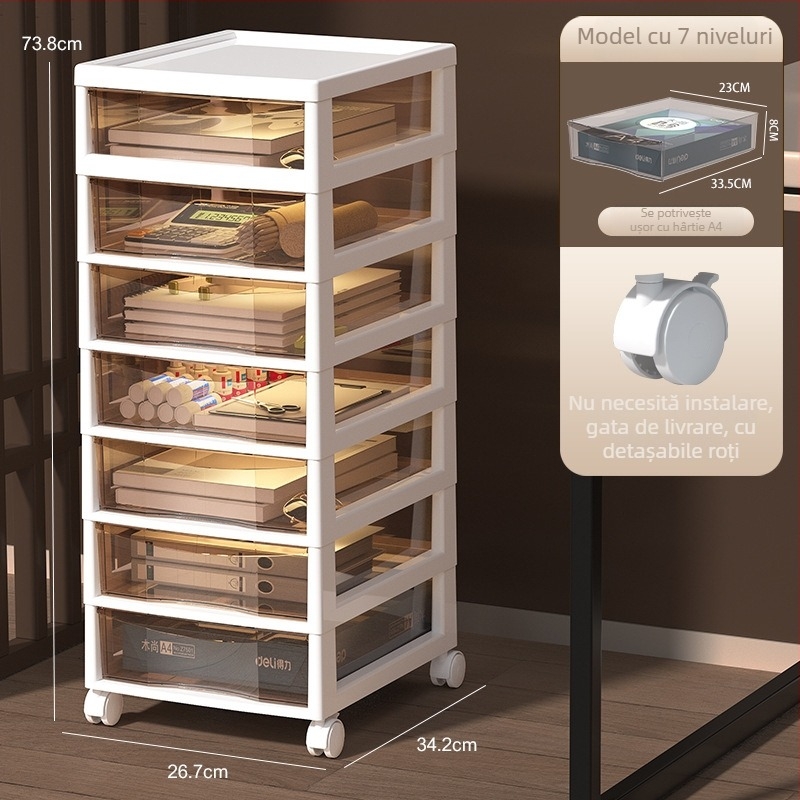 Raft de depozitare sub birou, cu 9+ niveluri — mobil, din plastic, montaj la podea