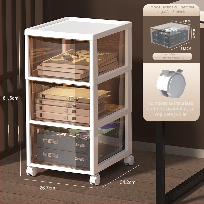 Raft de depozitare sub birou, cu 9+ niveluri — mobil, din plastic, montaj la podea