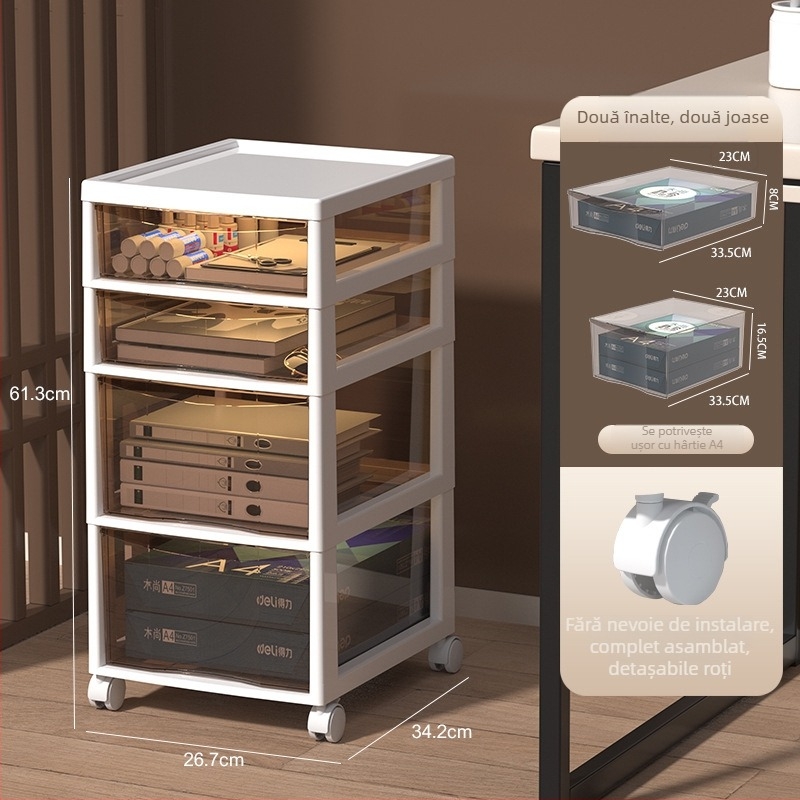 Raft de depozitare sub birou, cu 9+ niveluri — mobil, din plastic, montaj la podea