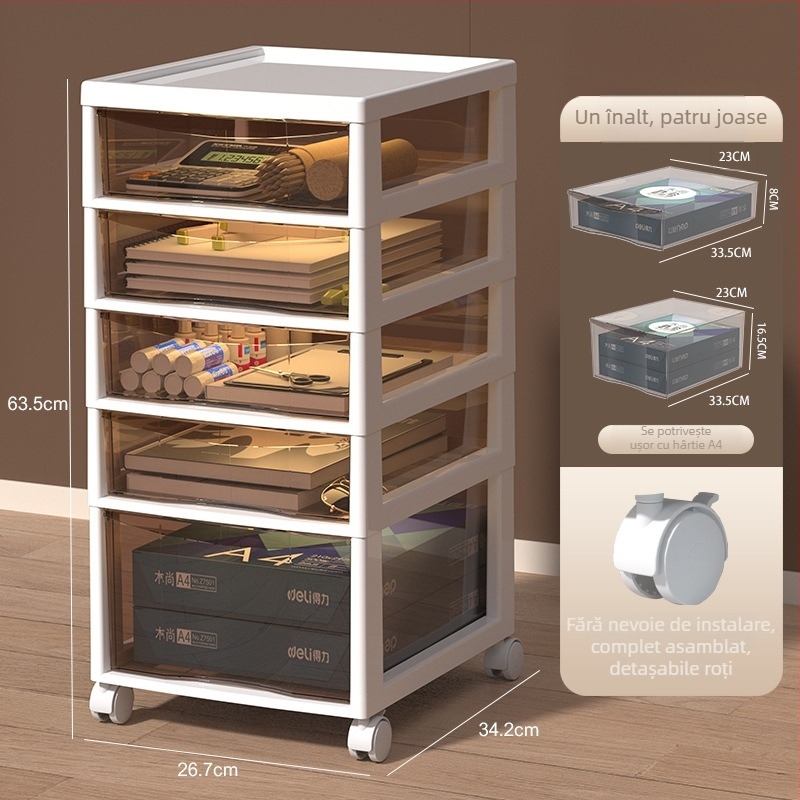Raft de depozitare sub birou, cu 9+ niveluri — mobil, din plastic, montaj la podea