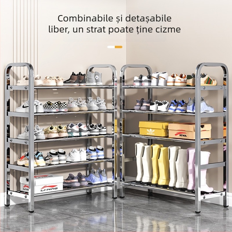 Raft pentru pantofi din oțel inoxidabil, cu mai multe niveluri pentru holul de la intrare, model 16541231, peste 10 niveluri, design modern minimalist