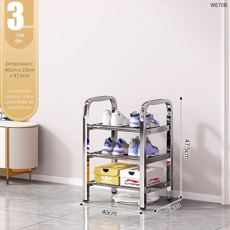 Raft pentru pantofi din oțel inoxidabil, cu mai multe niveluri pentru holul de la intrare, model 16541231, peste 10 niveluri, design modern minimalist
