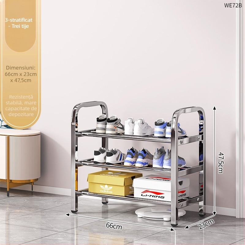 Raft pentru pantofi din oțel inoxidabil, cu mai multe niveluri pentru holul de la intrare, model 16541231, peste 10 niveluri, design modern minimalist