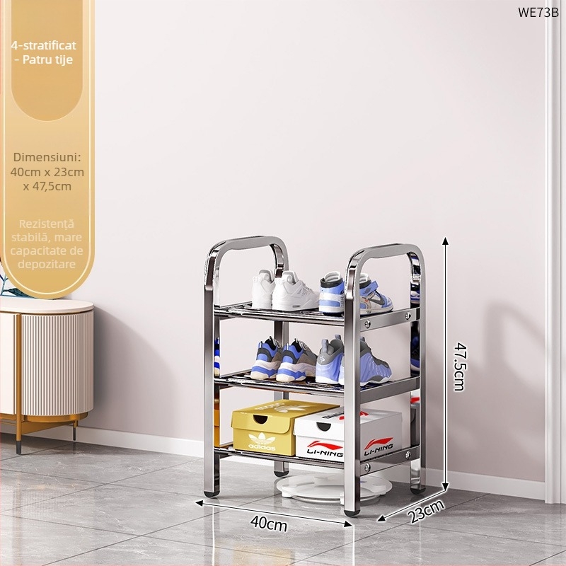 Raft pentru pantofi din oțel inoxidabil, cu mai multe niveluri pentru holul de la intrare, model 16541231, peste 10 niveluri, design modern minimalist