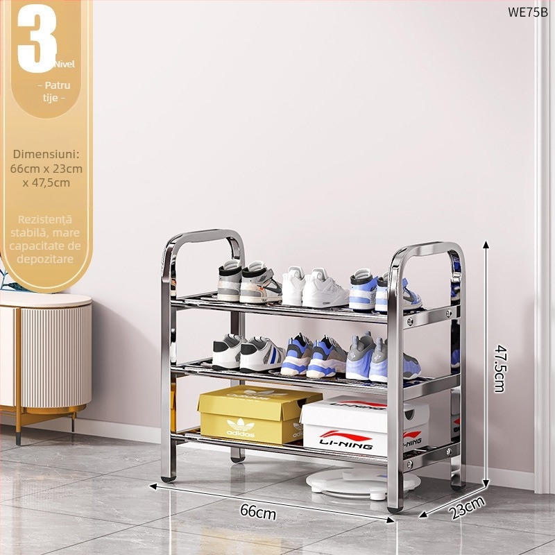 Raft pentru pantofi din oțel inoxidabil, cu mai multe niveluri pentru holul de la intrare, model 16541231, peste 10 niveluri, design modern minimalist