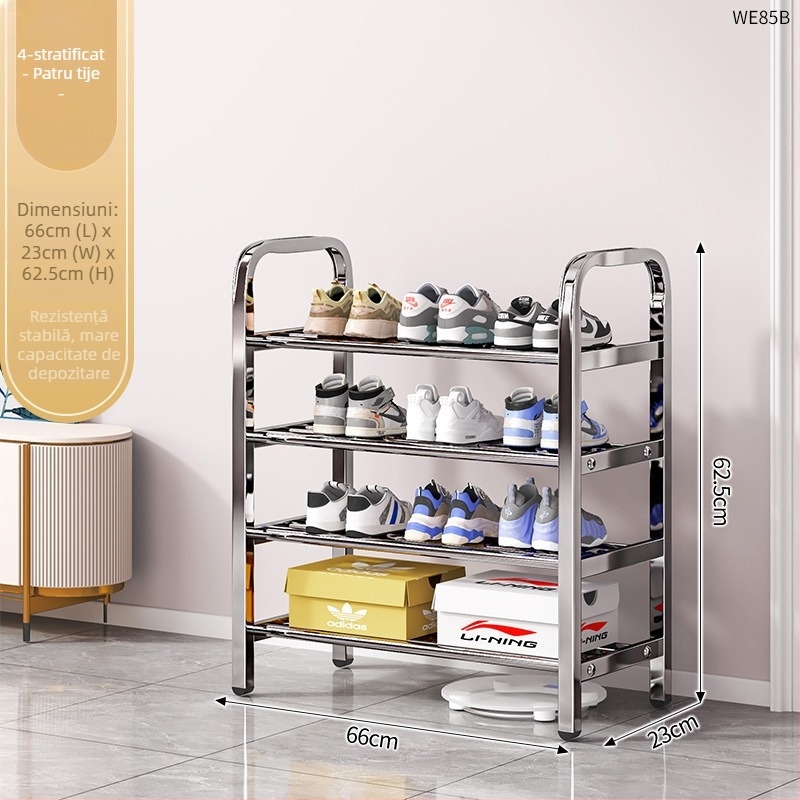 Raft pentru pantofi din oțel inoxidabil, cu mai multe niveluri pentru holul de la intrare, model 16541231, peste 10 niveluri, design modern minimalist