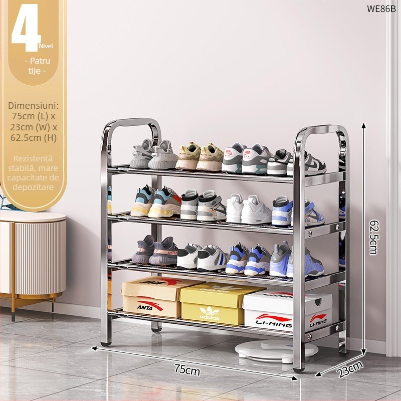 Raft pentru pantofi din oțel inoxidabil, cu mai multe niveluri pentru holul de la intrare, model 16541231, peste 10 niveluri, design modern minimalist