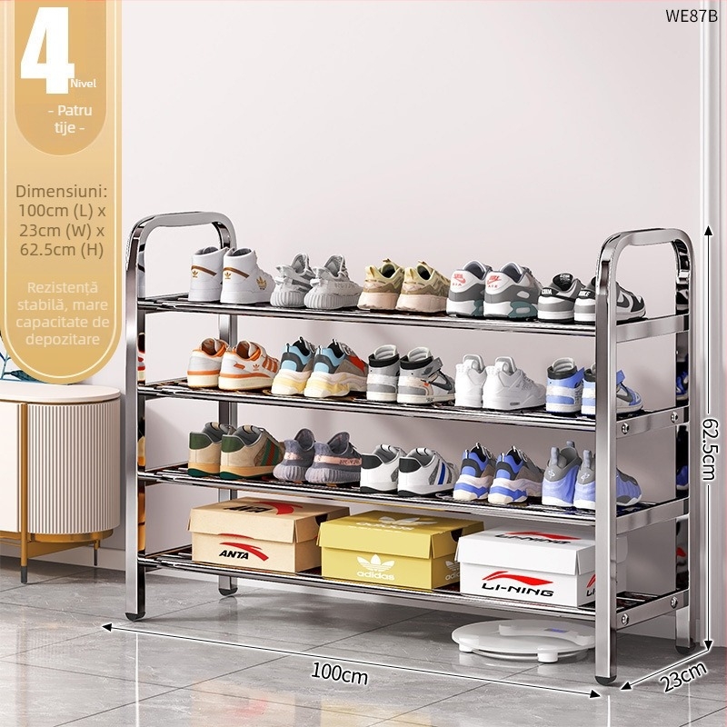 Raft pentru pantofi din oțel inoxidabil, cu mai multe niveluri pentru holul de la intrare, model 16541231, peste 10 niveluri, design modern minimalist