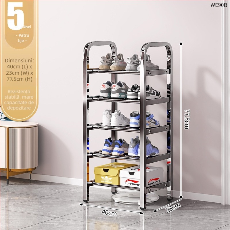 Raft pentru pantofi din oțel inoxidabil, cu mai multe niveluri pentru holul de la intrare, model 16541231, peste 10 niveluri, design modern minimalist