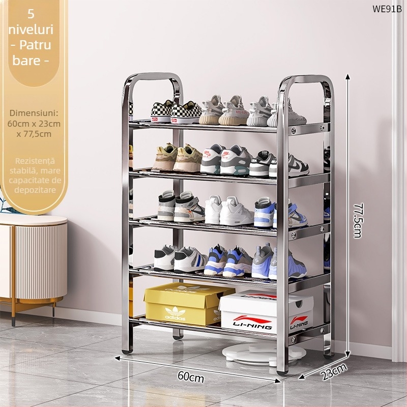 Raft pentru pantofi din oțel inoxidabil, cu mai multe niveluri pentru holul de la intrare, model 16541231, peste 10 niveluri, design modern minimalist