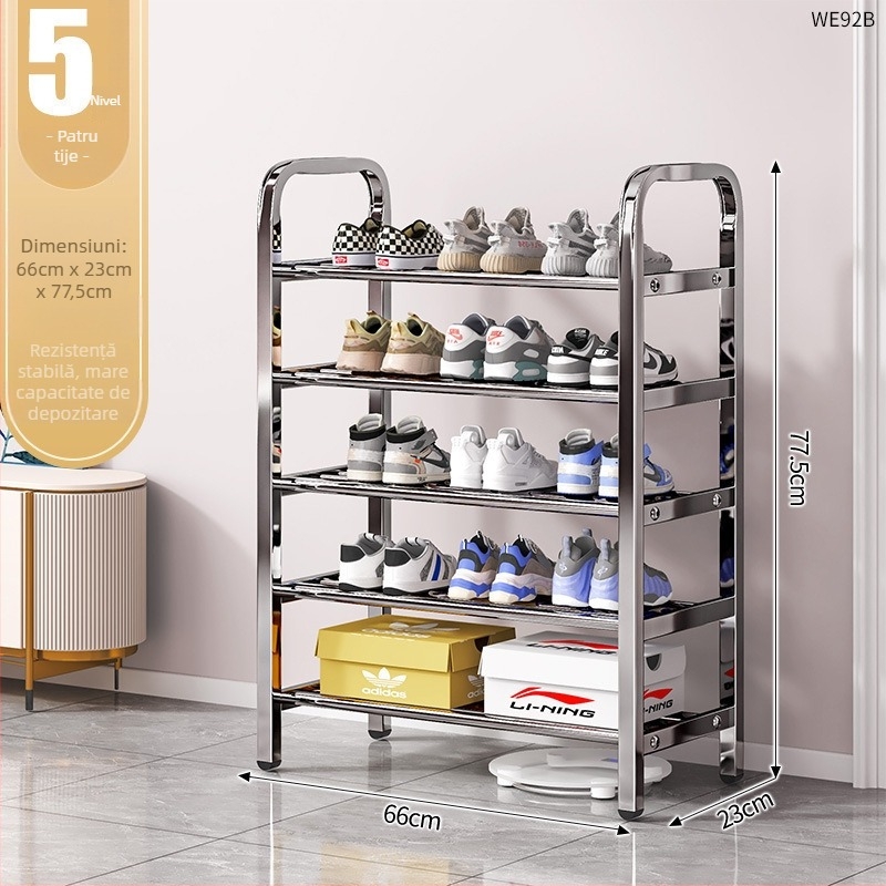 Raft pentru pantofi din oțel inoxidabil, cu mai multe niveluri pentru holul de la intrare, model 16541231, peste 10 niveluri, design modern minimalist