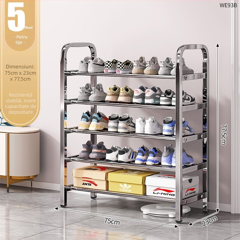 Raft pentru pantofi din oțel inoxidabil, cu mai multe niveluri pentru holul de la intrare, model 16541231, peste 10 niveluri, design modern minimalist