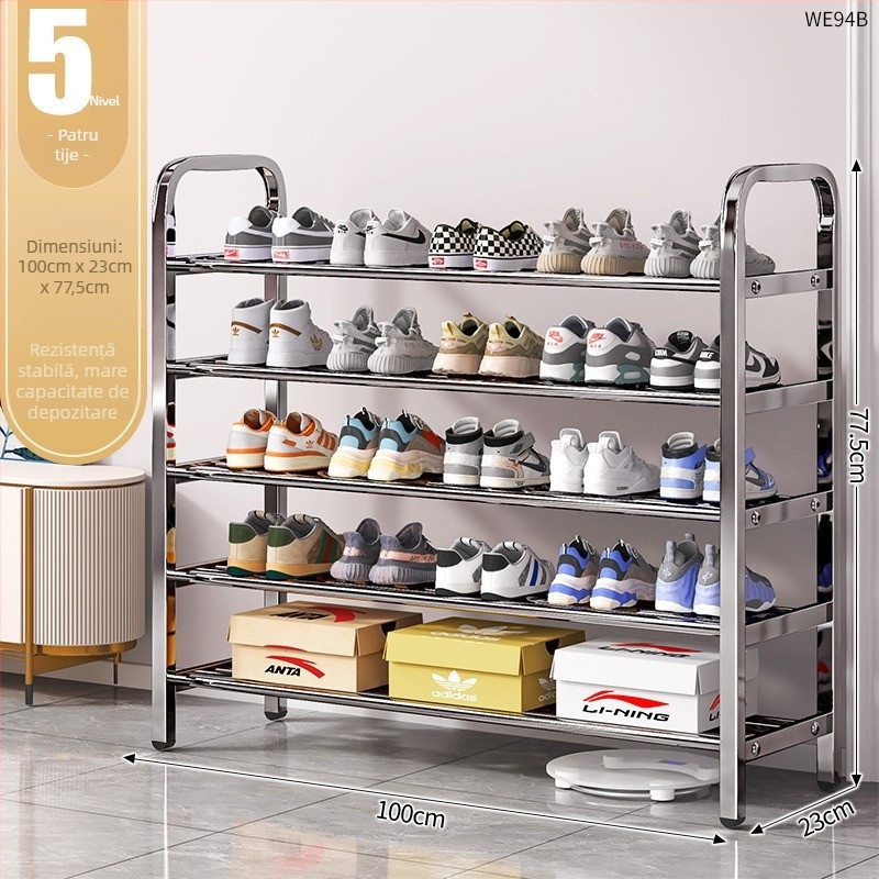 Raft pentru pantofi din oțel inoxidabil, cu mai multe niveluri pentru holul de la intrare, model 16541231, peste 10 niveluri, design modern minimalist