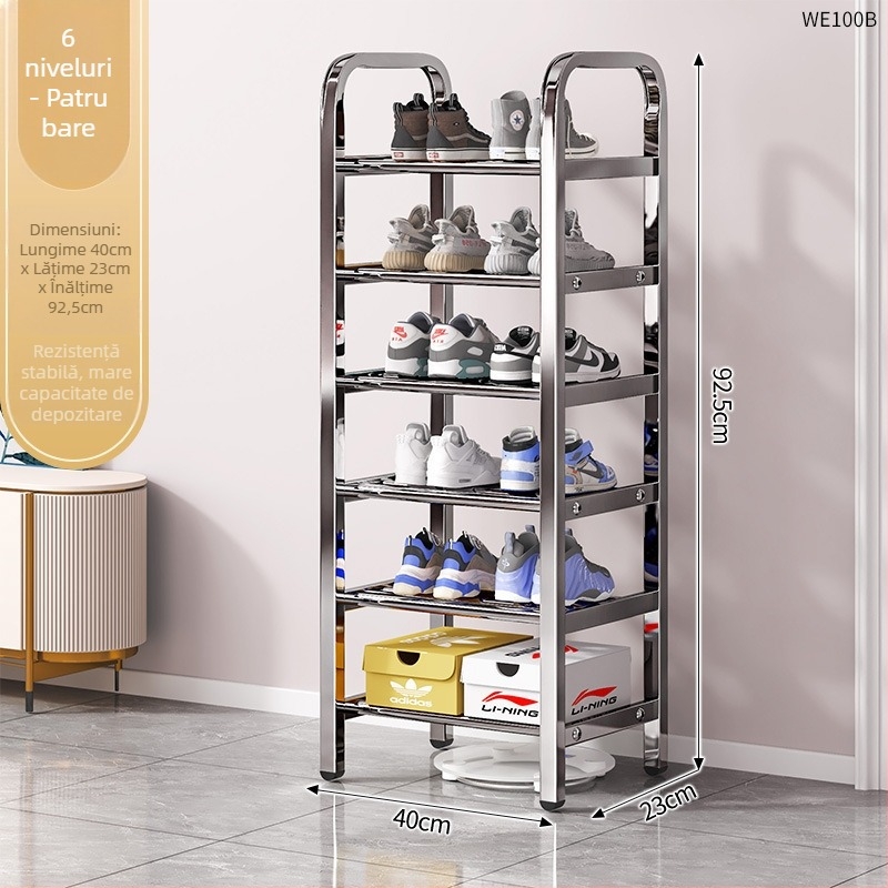 Raft pentru pantofi din oțel inoxidabil, cu mai multe niveluri pentru holul de la intrare, model 16541231, peste 10 niveluri, design modern minimalist