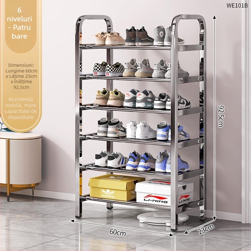 Raft pentru pantofi din oțel inoxidabil, cu mai multe niveluri pentru holul de la intrare, model 16541231, peste 10 niveluri, design modern minimalist