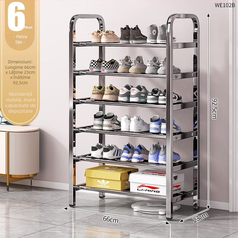 Raft pentru pantofi din oțel inoxidabil, cu mai multe niveluri pentru holul de la intrare, model 16541231, peste 10 niveluri, design modern minimalist