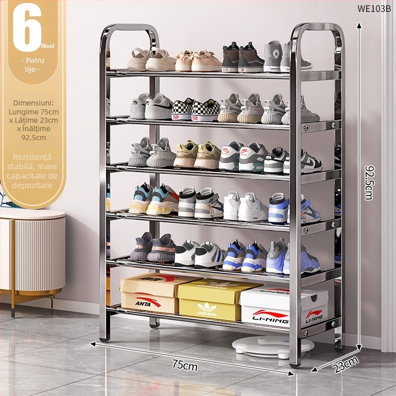Raft pentru pantofi din oțel inoxidabil, cu mai multe niveluri pentru holul de la intrare, model 16541231, peste 10 niveluri, design modern minimalist