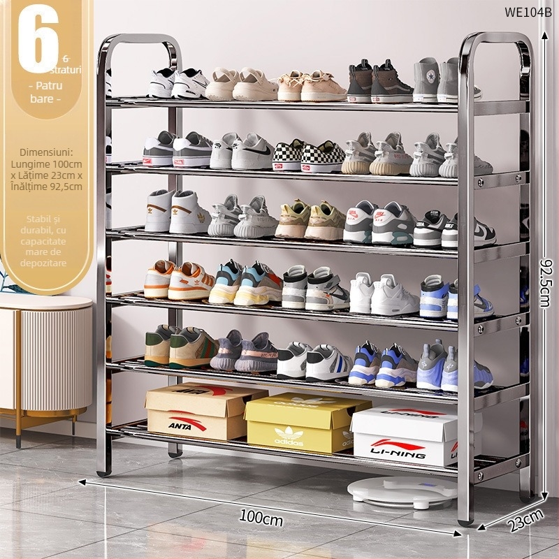 Raft pentru pantofi din oțel inoxidabil, cu mai multe niveluri pentru holul de la intrare, model 16541231, peste 10 niveluri, design modern minimalist