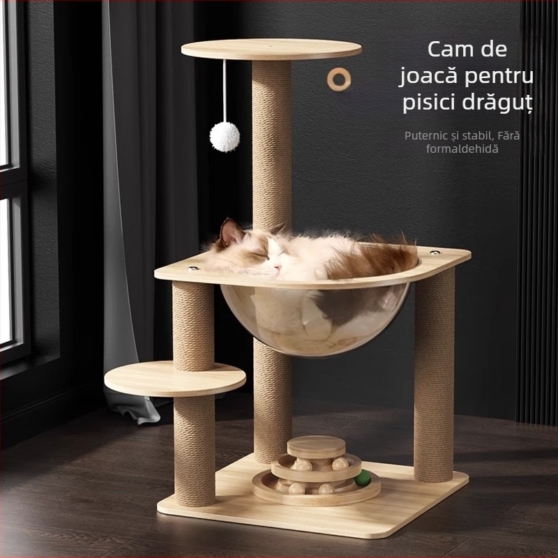 Arbore pentru pisici în formă de capsulă spațială, cu structură de cățărare integrată, cu cuib și platformă rotativă (Material: Alt; Stil: Minimalist; Brand: Nothing)