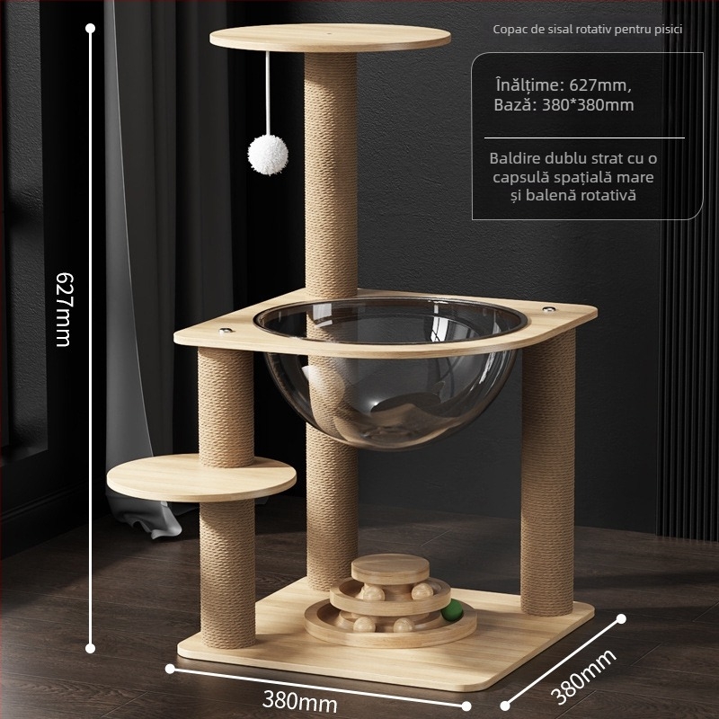 Arbore pentru pisici în formă de capsulă spațială, cu structură de cățărare integrată, cu cuib și platformă rotativă (Material: Alt; Stil: Minimalist; Brand: Nothing)