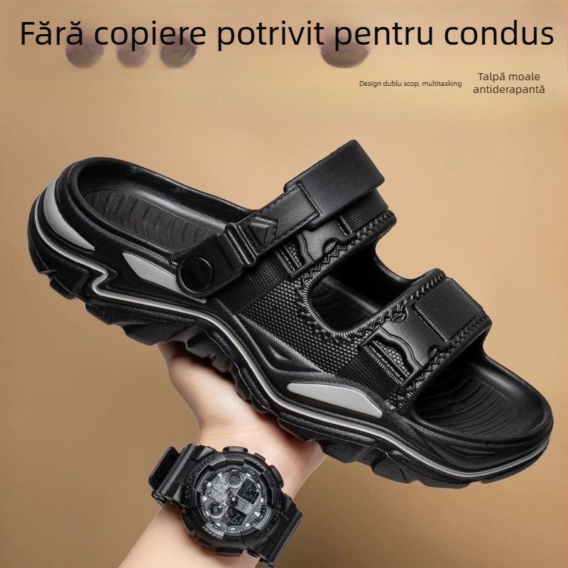 Sandale bărbați PVC, stil plajă, vârf deschis, respirante, impermeabile, anti-alunecare, pentru condus și mers prin apă