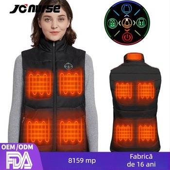 Vestă încălzită, stil cardigan, temperatură constantă – Unisex, iarnă/toamnă, umplutură bumbac, căptușeală poliester