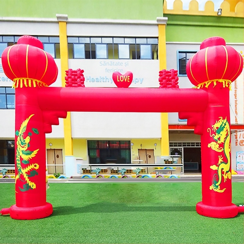 Arc de nuntă gonflabil pentru exterior, cu motiv Dragon și Fenix și curcubeu