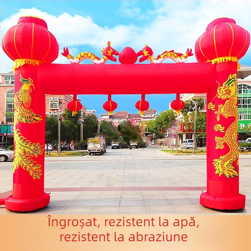 Arc de nuntă gonflabil pentru exterior, cu motiv Dragon și Fenix și curcubeu