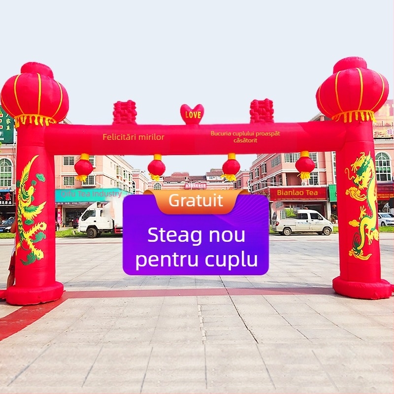 Arc de nuntă gonflabil pentru exterior, cu motiv Dragon și Fenix și curcubeu