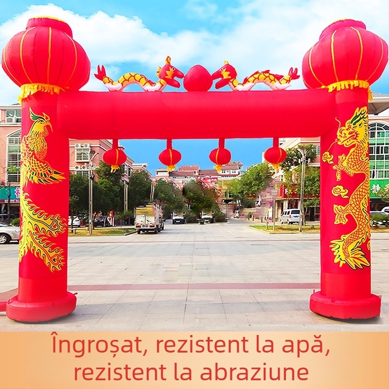 Arc de nuntă gonflabil pentru exterior, cu motiv Dragon și Fenix și curcubeu